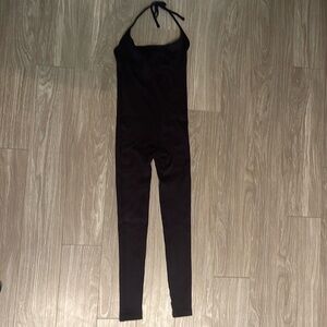 Dark Brown Ribbed Halter Jumpsuit